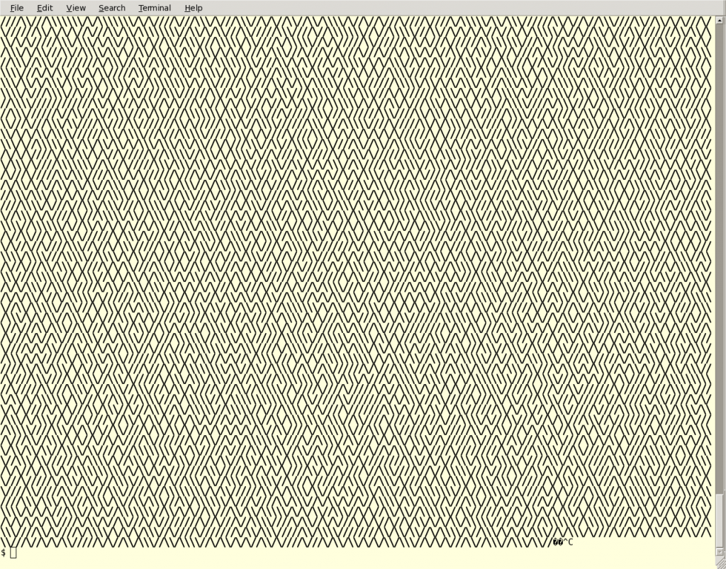 Attempt to Port a BASIC Program to C
The output of the 10 PRINT CHR$(205.5+RND(1)); : GOTO 10 algorithm that I attempted to port to C.

Source code 17 March 2013
http:/schnew.sdf-eu.org/code/maze.c

Slightly modded source code 17 March 2013
http://schnew.sdf-eu.org/code/maze1.c

Again modified, simplified and clearer, 17 March 2013
http://schnew.sdf-eu.org/code/maze4.c

Modified and put adding of random value in a separate function, 18 March 2013
http://schnew.sdf-eu.org/code/maze5.c

***Aug 3, 2015 (UCT)***
Updated the notes.
Keywords: maze;10PRINT;output;C;algorithm;port;source;code